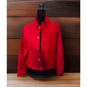 Express World Brand Women’s Red Wool Jacket Size 9/10 Snaps Fall